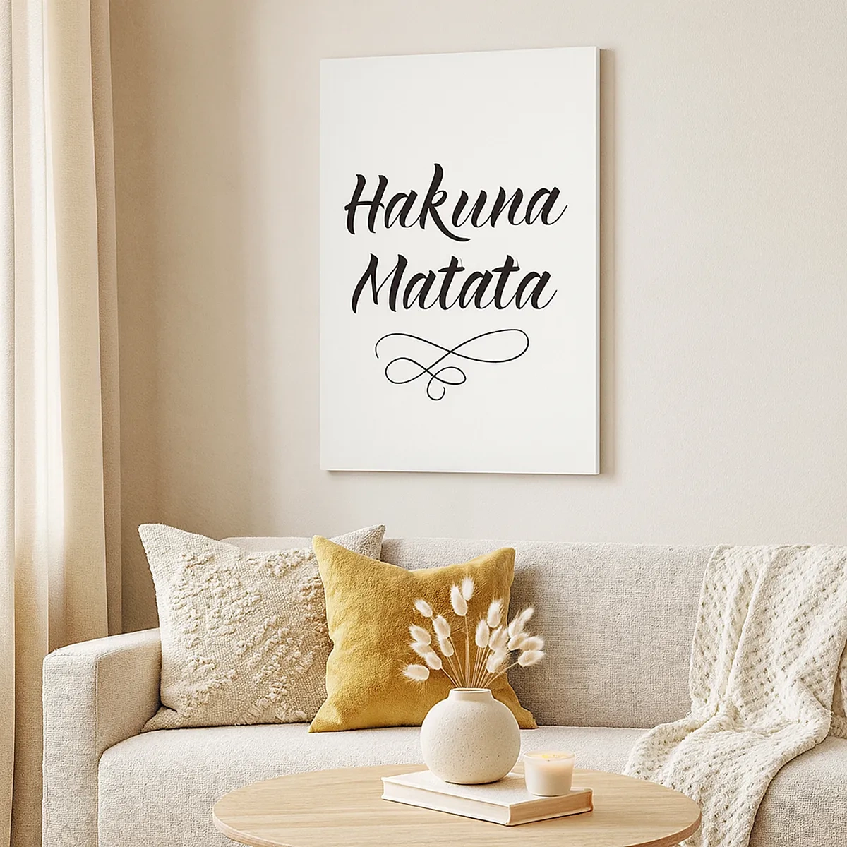 Impression sur toile - Image sur toile - Citation de Hakuna Matata en police élégante sur fond blanc - 50x70cm - Le meilleur conseil - Décoration murale moderne pour le salon et la chambre ARTTOR