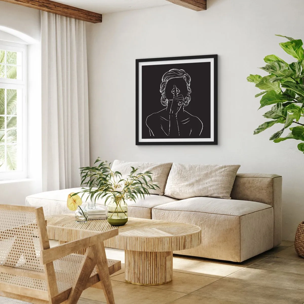 Affiche dans un cadre noir - Poster - La beauté s'épanouit en silence - 40x40 cm