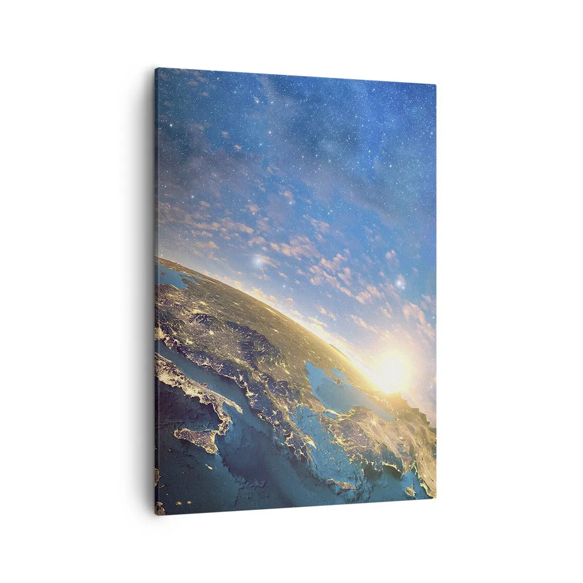 Impression sur toile - Image sur toile - Vue de la Terre depuis l'espace au lever du soleil - 50x70cm - Regardons-nous de loin - Décoration murale moderne pour le salon et la chambre ARTTOR