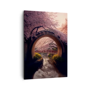 Impression sur toile - Image sur toile - Un pont japonais traditionnel entouré de fleurs de cerisier - 50x70cm - Printemps japonais - Décoration murale moderne pour le salon et la chambre ARTTOR