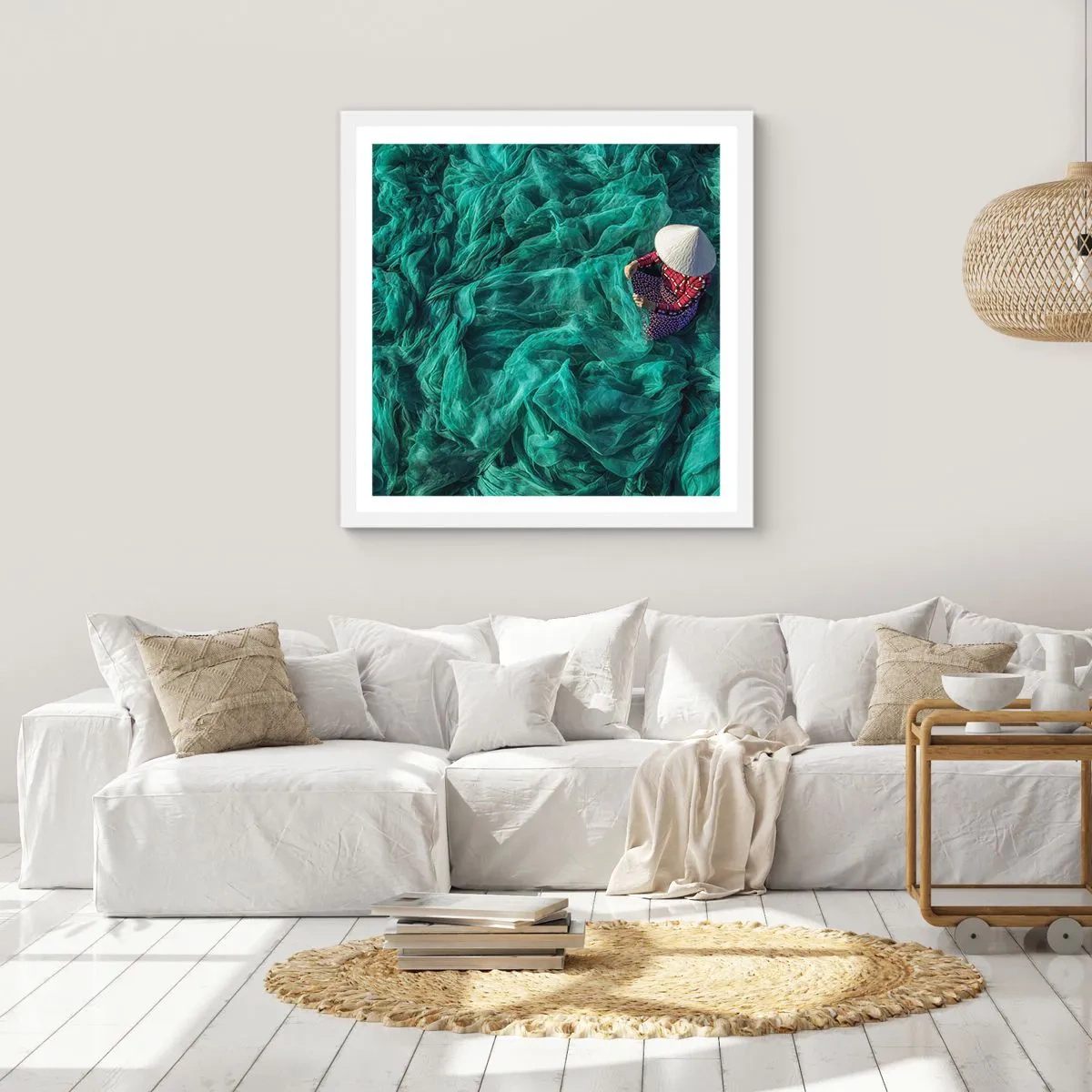 Affiche dans un cadre blanc - Poster - Dans une mer de filet - 60x60 cm