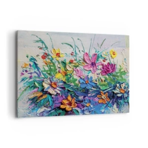 Impression sur toile - Image sur toile - Un bouquet de fleurs coloré peint selon la technique de l'empâtement - 100x70cm - Absolument pas une nature morte - Décoration murale moderne pour le salon et la chambre ARTTOR