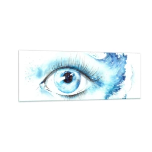 Impression sur verre - Image sur verre - Aquarelle artistique d'un œil avec une vague dynamique - 140x50cm - Plongez-vous dans le bleu du regard - Décoration murale moderne pour le salon et la chambre ARTTOR