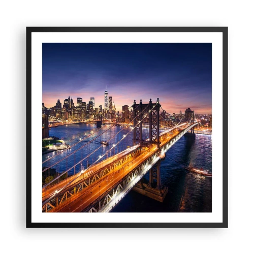 Affiche dans un cadre noir - Poster - Un pont lumineux au cœur de la ville - 60x60 cm