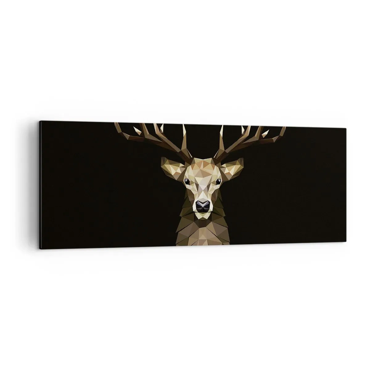 Impression sur toile - Image sur toile - Cerf polygonal géométrique sur fond noir - 140x50cm - Cerf cubique - Décoration murale moderne pour le salon et la chambre ARTTOR