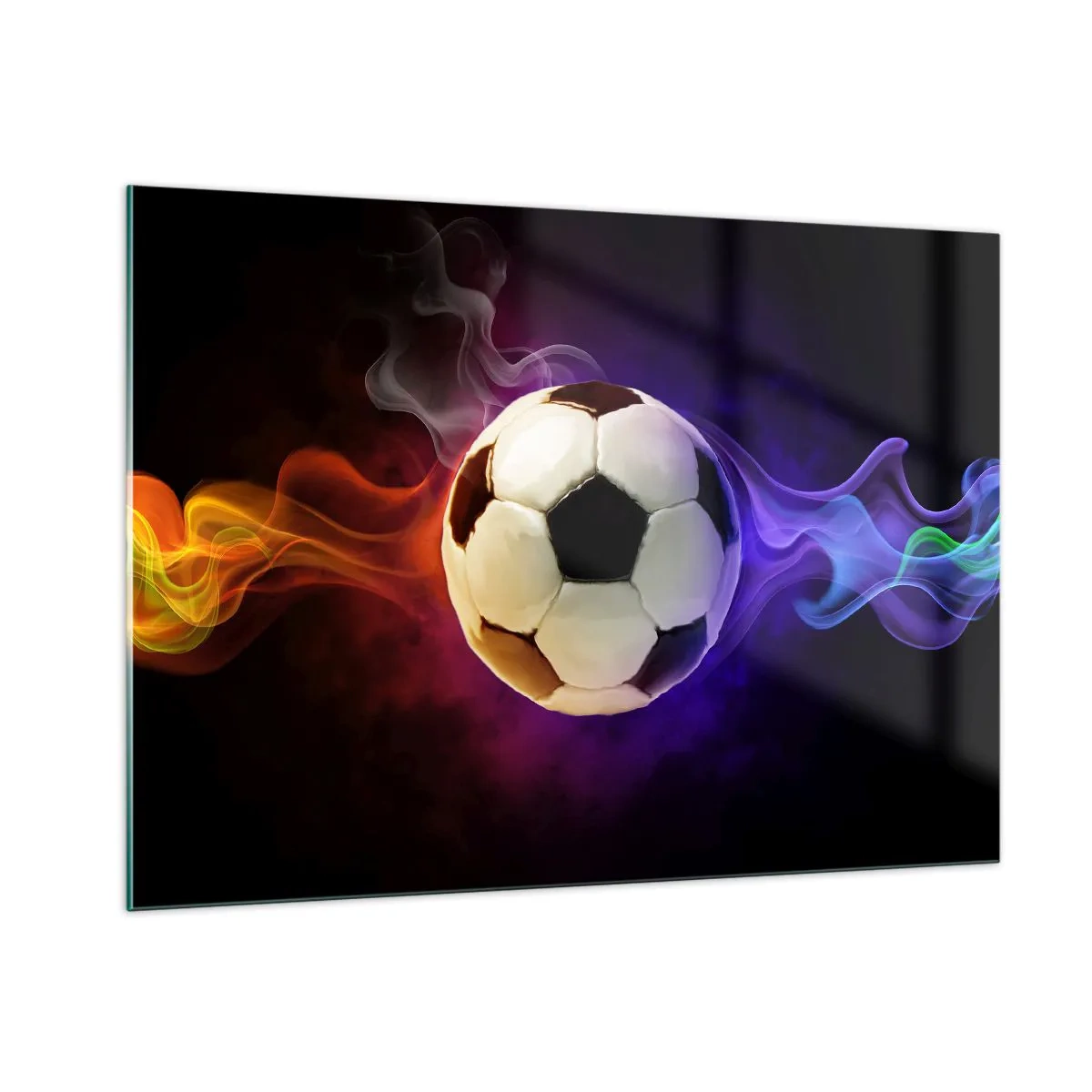 Impression sur verre - Image sur verre - Un ballon de football entouré de stries colorées - 100x70cm - Le pouvoir magique du jeu - Décoration murale moderne pour le salon et la chambre ARTTOR
