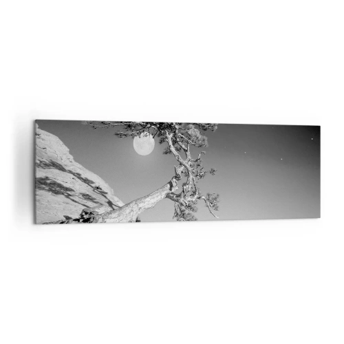 Impression sur toile - Image sur toile - Arbre noir et blanc sur une falaise avec la lune en arrière-plan - 160x50cm - Un combattant vainqueur - Décoration murale moderne pour le salon et la chambre ARTTOR