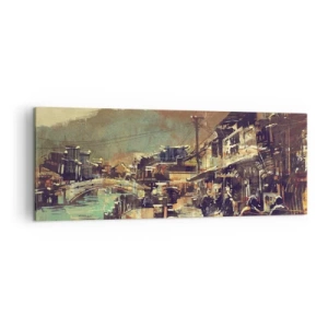 Impression sur toile - Image sur toile - Une ville avec un pont et des rues au style artistique - 140x50cm - La vie comme une richesse de gris - Décoration murale moderne pour le salon et la chambre ARTTOR