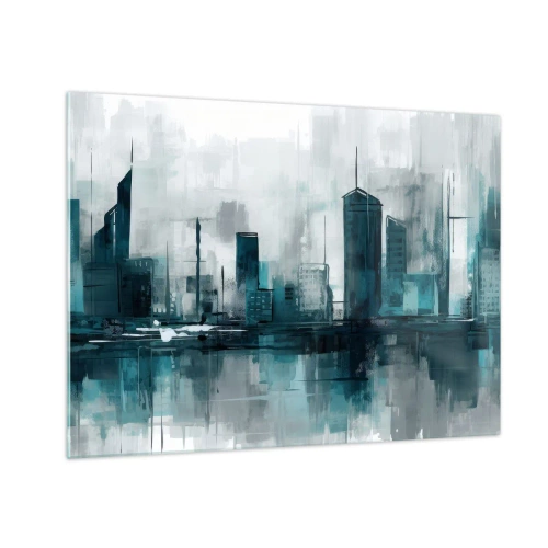 Impression sur verre - Image sur verre - Une ville moderne aux tons bleus et gris - 70x50cm - Une ville couleur de pluie - Décoration murale moderne pour le salon et la chambre ARTTOR