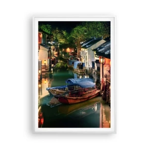 Affiche dans un cadre blanc - Poster - Soirée dans une rue chinoise - 70x100 cm