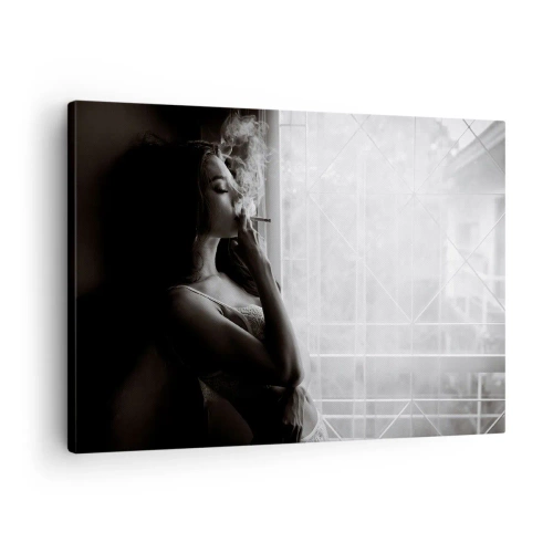 Impression sur toile - Image sur toile - Une femme dans une pose sensuelle sur une photographie en noir et blanc - 70x50cm - Vous sentez-vous libre ? - Décoration murale moderne pour le salon et la chambre ARTTOR