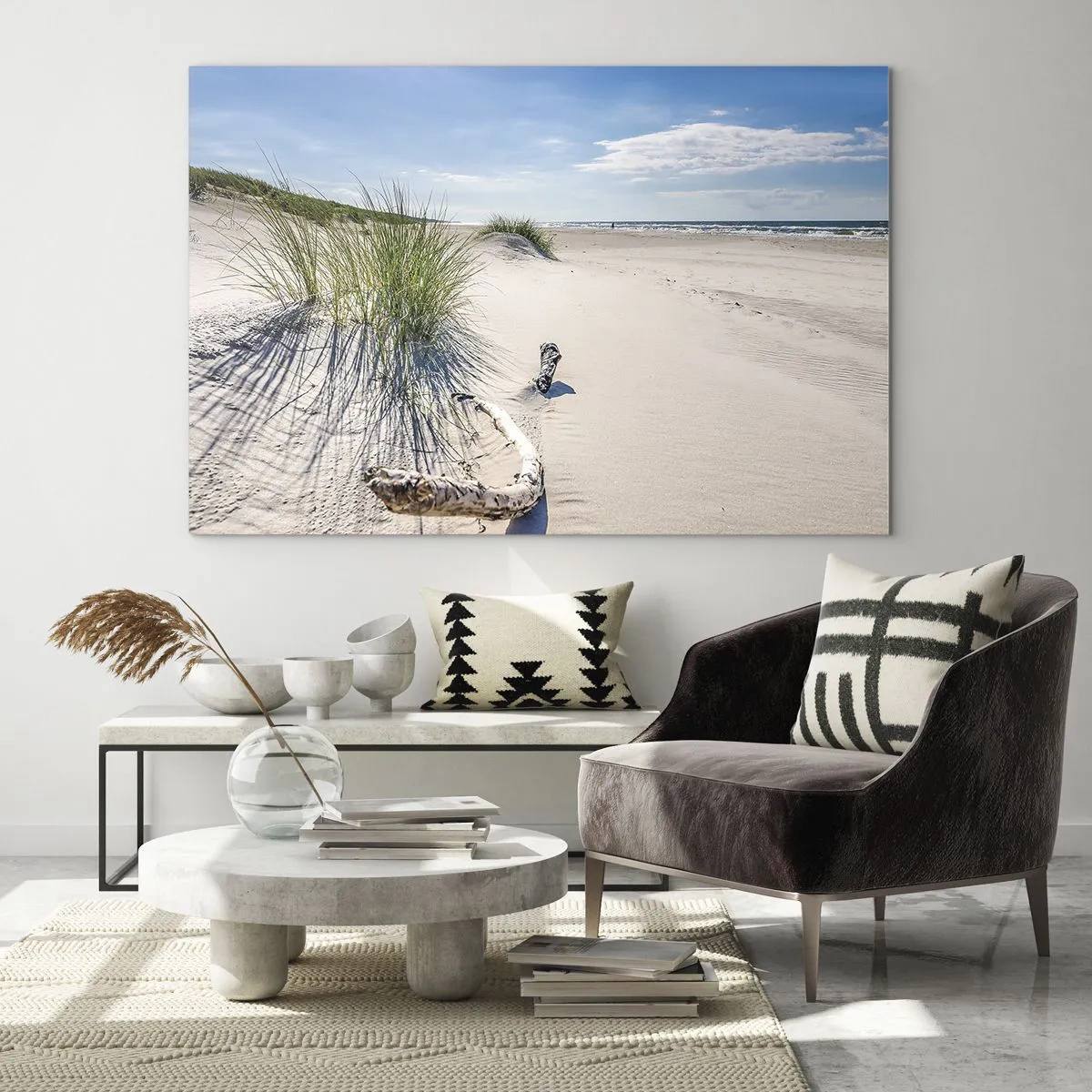Impression sur verre - Image sur verre - Une plage ensoleillée avec des dunes et des herbiers marins - 120x80cm - La plus belle? La Baltique - Décoration murale moderne pour le salon et la chambre ARTTOR