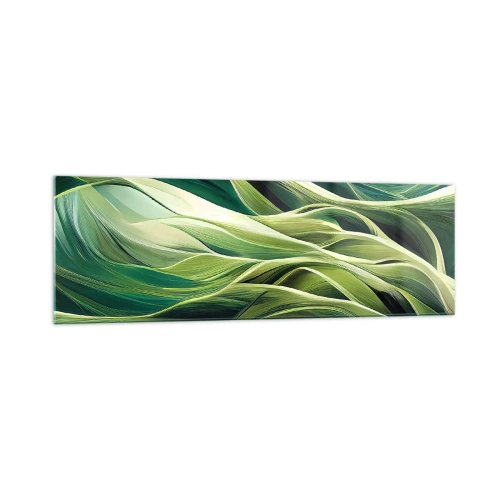 Impression sur verre - Image sur verre - Lignes dynamiques dans des tons de vert - 160x50cm - Jeu de vert abstrait - Décoration murale moderne pour le salon et la chambre ARTTOR