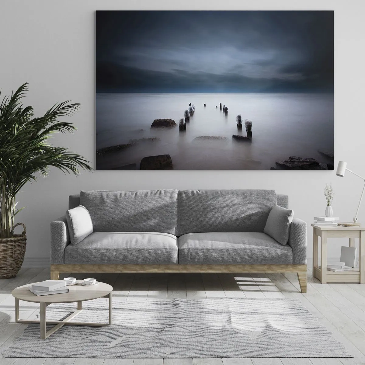 Impression sur verre - Image sur verre - Paysage balnéaire atmosphérique avec pilotis en bois - 70x50cm - Lac pensif - Décoration murale moderne pour le salon et la chambre ARTTOR
