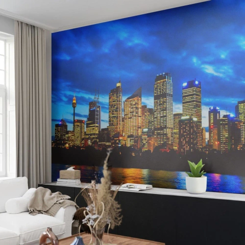 Papier Peint Photo Premium Canvas - Une nuit de lumières et de couleurs - Ville, Sidney, Architecture - 150x105 cm