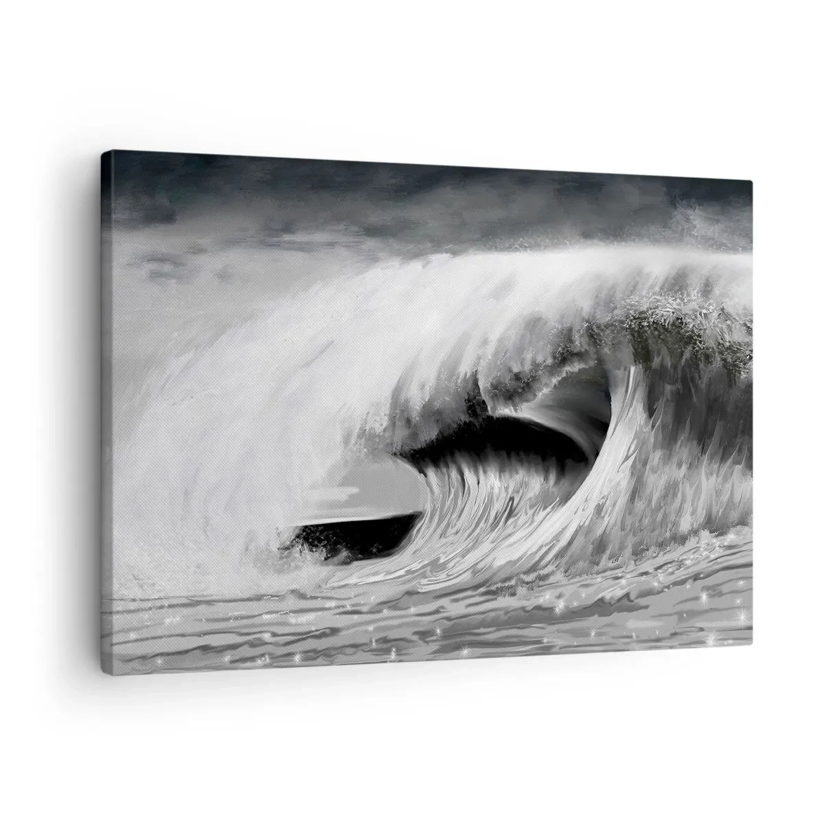 Impression sur toile - Image sur toile - Vague océanique spectaculaire en monochrome - 70x50cm - La colère de l'océan - Décoration murale moderne pour le salon et la chambre ARTTOR