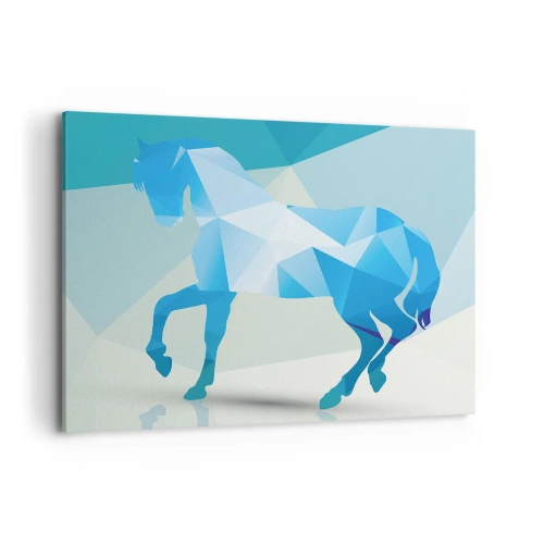 Impression sur toile - Image sur toile - Silhouette géométrique d'un cheval dans des tons bleus - 100x70cm - Cheval géométrique en turquoise - Décoration murale moderne pour le salon et la chambre ARTTOR