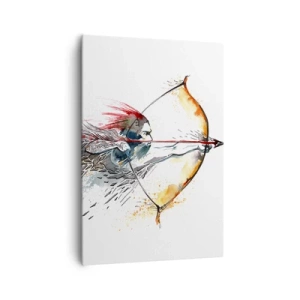 Impression sur toile - Image sur toile - Aquarelle dynamique d'un guerrier avec un arc et des flèches - 70x100cm - Guerrier mythique avec un arc de feu - Décoration murale moderne pour le salon et la chambre ARTTOR
