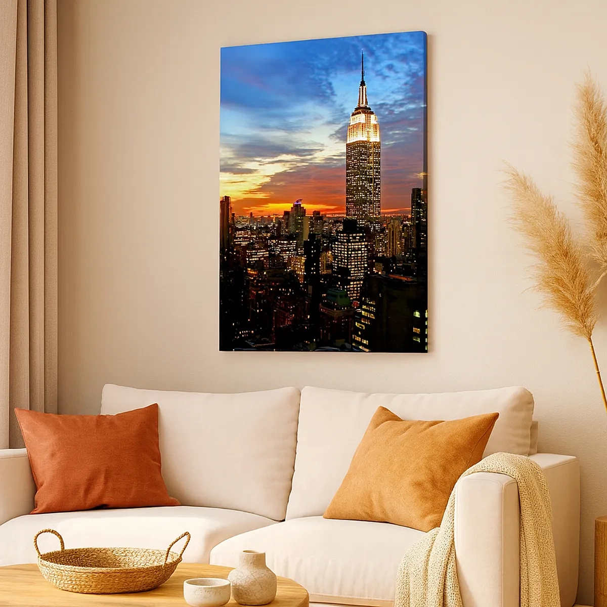 Impression sur toile - Image sur toile - Panorama de la ville avec des gratte-ciel illuminés au crépuscule - 50x70cm - Nuit américaine lumineuse - Décoration murale moderne pour le salon et la chambre ARTTOR