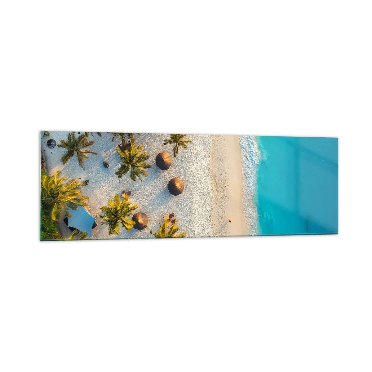 Impression sur verre - Image sur verre - Vue d'une plage tropicale avec des palmiers et une mer turquoise - 160x50cm - Bienvenue au paradis - Décoration murale moderne pour le salon et la chambre ARTTOR