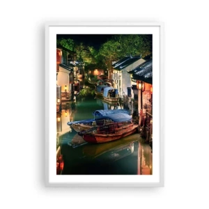 Affiche dans un cadre blanc - Poster - Soirée dans une rue chinoise - 50x70 cm