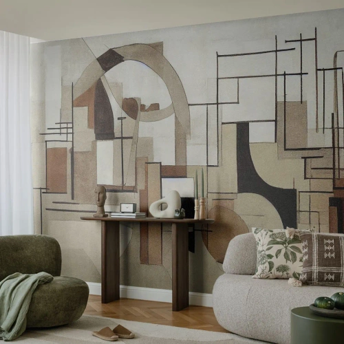 Papier Peint Photo Premium Canvas - Abstraction architecturale en beige et marron - 100x70cm - Paysage urbain 2.0 - Décoration murale moderne pour le salon et la chambre ARTTOR