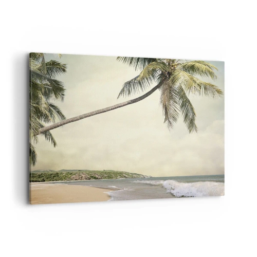 Impression sur toile - Image sur toile - Une plage avec des palmiers sur fond de mer calme - 100x70cm - Rêve tropical - Décoration murale moderne pour le salon et la chambre ARTTOR