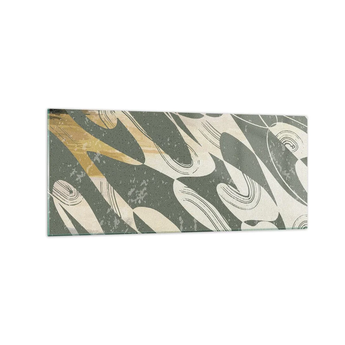 Impression sur verre - Image sur verre - Formes dynamiques dans des tons de vert et d'or - 120x50cm - Abstraction rythmique - Décoration murale moderne pour le salon et la chambre ARTTOR