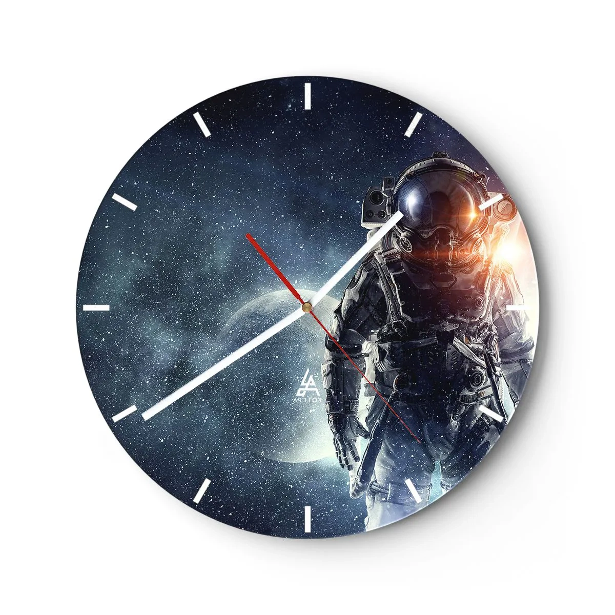 Horloge murale - Pendule murale - Astronaute dans l'espace avec une planète et des étoiles en arrière-plan - 30x30cm - Aventure spatiale - Décoration murale moderne pour le salon, la cuisine et la chambre ARTTOR