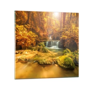 Impression sur verre - Image sur verre - Cascade de forêt en or - 30x30 cm