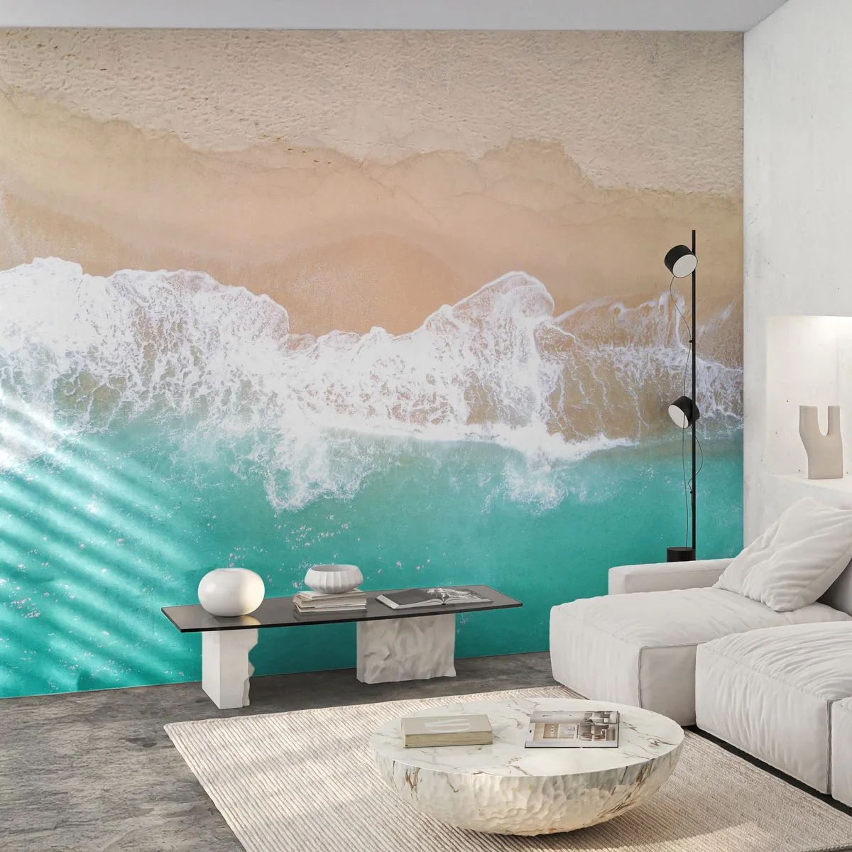 Papier Peint Autocollant Deluxe Sticker - Caresse de l'océan - Paysage, Vague de mer, Plage - 250x175 cm