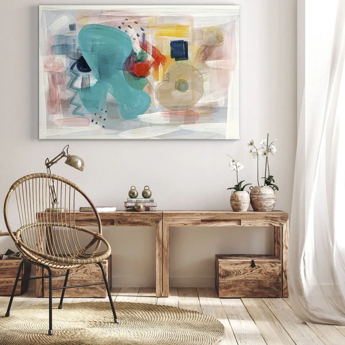 Impression sur toile - Image sur toile - Les formes et les couleurs abstraites créent une composition dynamique - 70x50cm - Jeu de couleurs - Décoration murale moderne pour le salon et la chambre ARTTOR