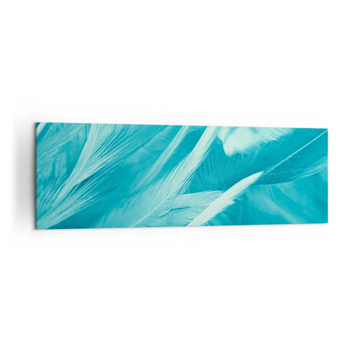 Impression sur toile - Image sur toile - Gros plan de délicates plumes turquoises - 160x50cm - Se noyer dans les plumes - Décoration murale moderne pour le salon et la chambre ARTTOR