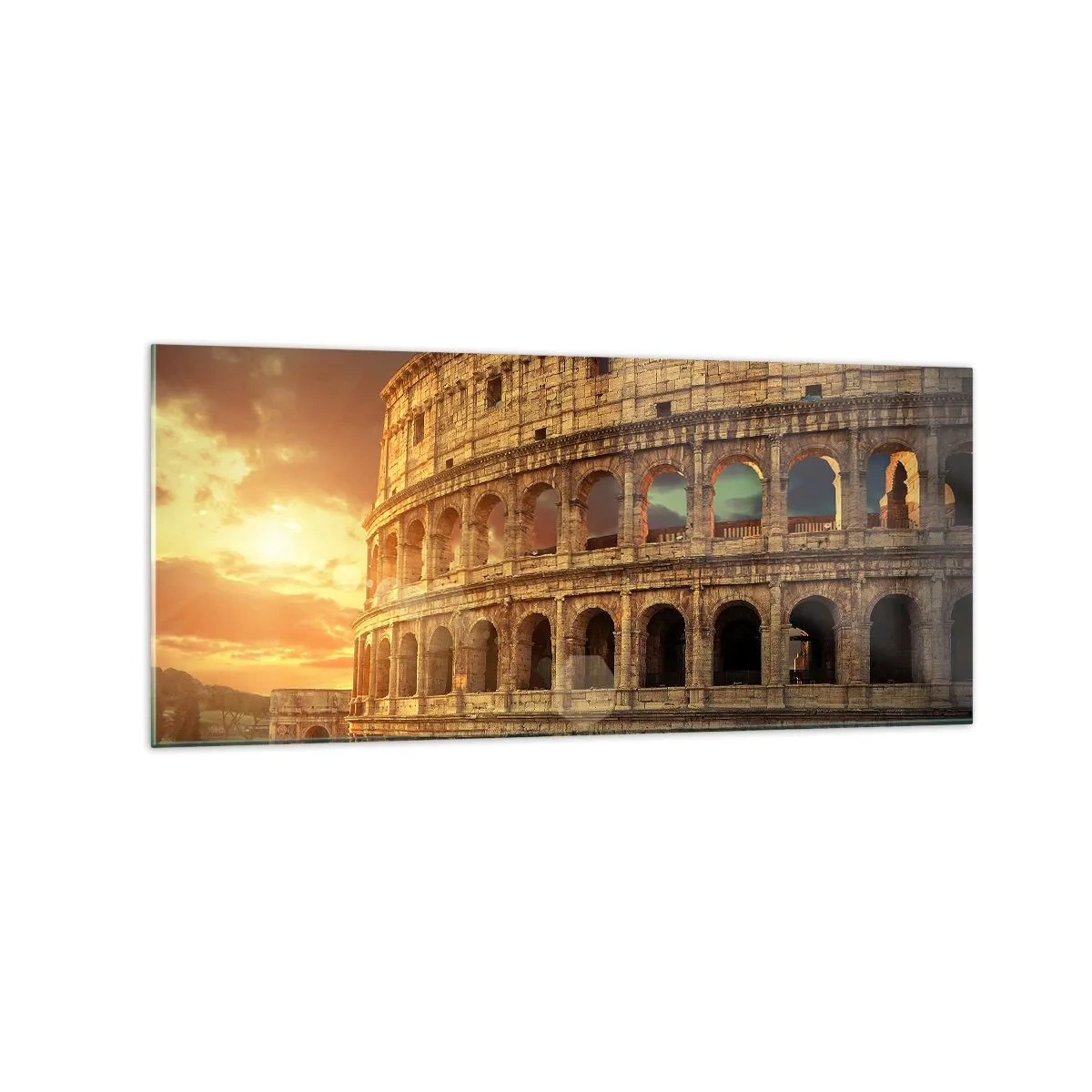 Impression sur verre - Image sur verre - Le Colisée de Rome au coucher du soleil - 120x50cm - Une impression colossale - Décoration murale moderne pour le salon et la chambre ARTTOR