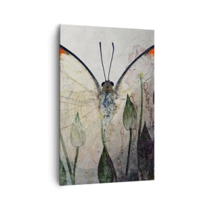 Impression sur toile - Image sur toile - Un papillon aux ailes orange sur un fond de fleurs stylisées. - 80x120cm - "Où est le papillon qui se balance sur l'herbe" - Décoration murale moderne pour le salon et la chambre ARTTOR
