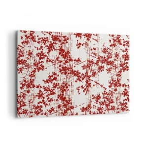 Impression sur toile - Image sur toile - Fleurs rouges sur fond blanc dans un style artistique - 100x70cm - Comme un calicot ancien - Décoration murale moderne pour le salon et la chambre ARTTOR