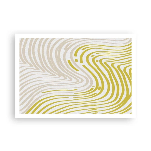 Affiche - Poster - Un motif abstrait avec des lignes ondulées dans des tons de jaune et de beige. - 100x70cm - Une composition au léger virage - Décoration murale moderne pour le salon et la chambre ARTTOR