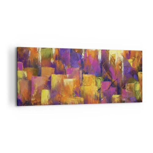 Impression sur toile - Image sur toile - Composition abstraite d'une métropole dans les tons jaune et violet - 120x50cm - Composition métropolitaine - Décoration murale moderne pour le salon et la chambre ARTTOR