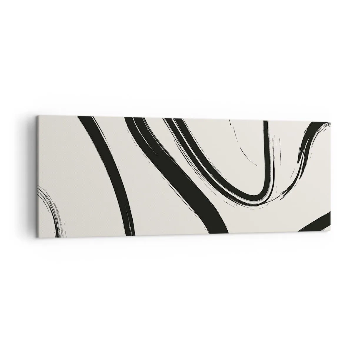 Impression sur toile - Image sur toile - Lignes courbes noires et blanches sur fond clair - 140x50cm - Fantaisie en noir et blanc - Décoration murale moderne pour le salon et la chambre ARTTOR