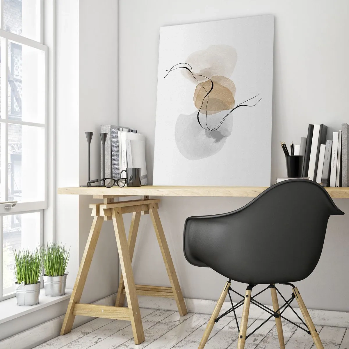 Impression sur verre - Image sur verre - Une abstraction subtile avec des taches pastel et des lignes noires. - 50x70cm - Perles d'air - Décoration murale moderne pour le salon et la chambre ARTTOR