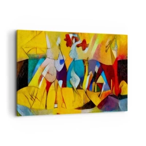 Impression sur toile - Image sur toile - Une abstraction colorée représentant des figures sous une forme géométrique - 120x80cm - Soleil - vie - joie - Décoration murale moderne pour le salon et la chambre ARTTOR