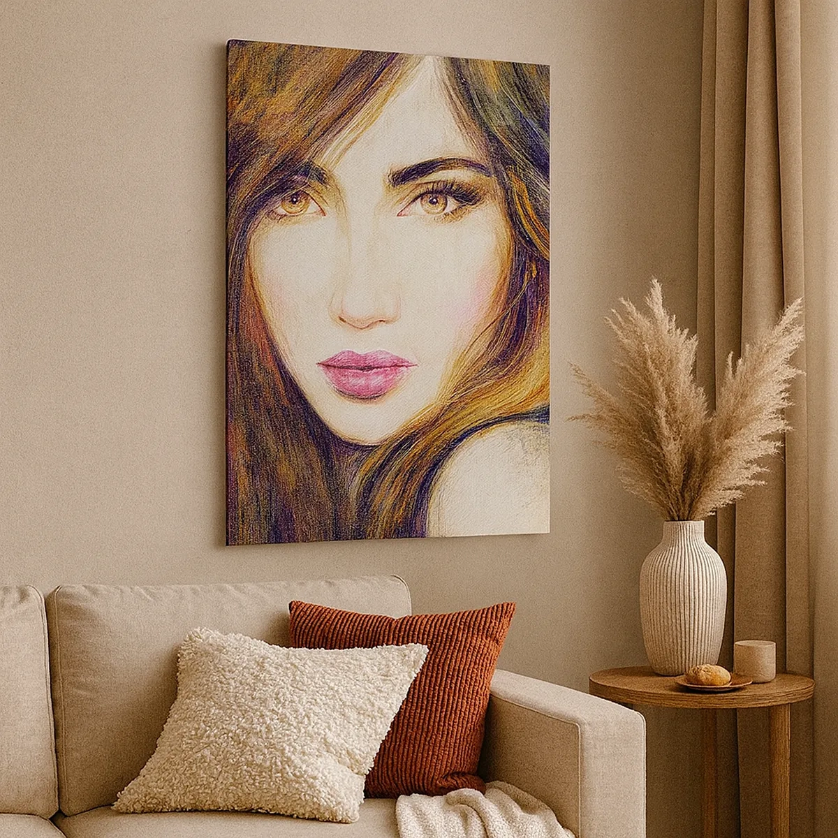 Impression sur toile - Image sur toile - Portrait d'une femme dans un style pictural - 50x70cm - Un sou pour vos pensées - Décoration murale moderne pour le salon et la chambre ARTTOR