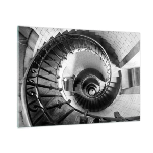 Impression sur verre - Image sur verre - Photo en noir et blanc d'un escalier en colimaçon en perspective - 100x70cm - De plus en plus haut - Décoration murale moderne pour le salon et la chambre ARTTOR