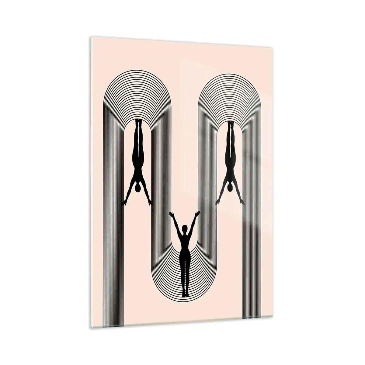 Impression sur verre - Image sur verre - Silhouettes noires de personnages suspendus dans des arcs rythmiques - 50x70cm - Les jambes en l’air - Décoration murale moderne pour le salon et la chambre ARTTOR