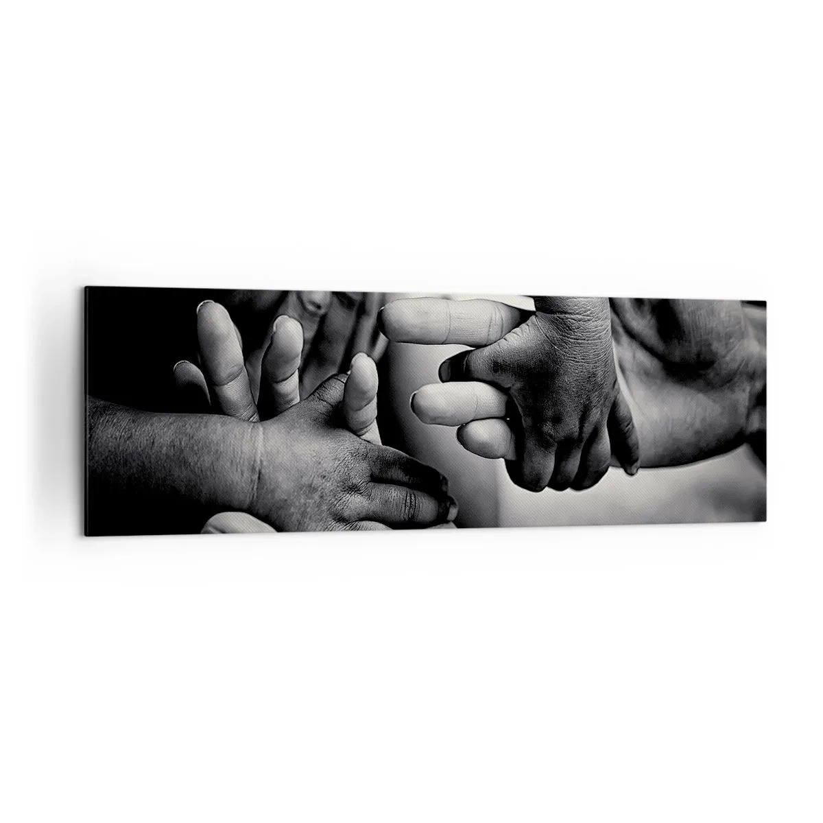 Impression sur toile - Image sur toile - Mains noires et blanches de différentes générations - 160x50cm - Être humain - Décoration murale moderne pour le salon et la chambre ARTTOR