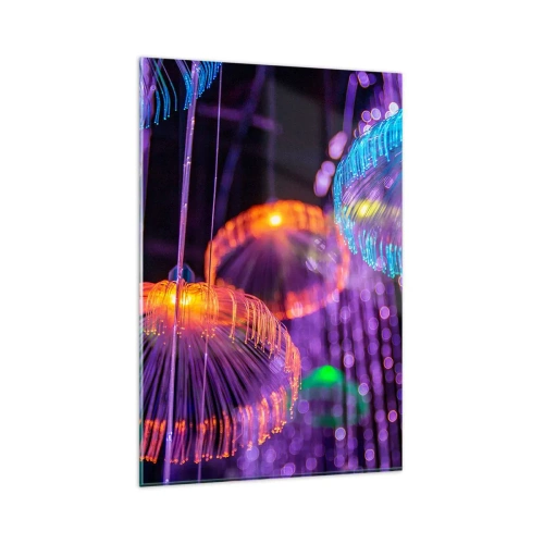 Impression sur verre - Image sur verre - Méduses lumineuses colorées dans un environnement sombre - 80x120cm - Fontaine lumineuse - Décoration murale moderne pour le salon et la chambre ARTTOR
