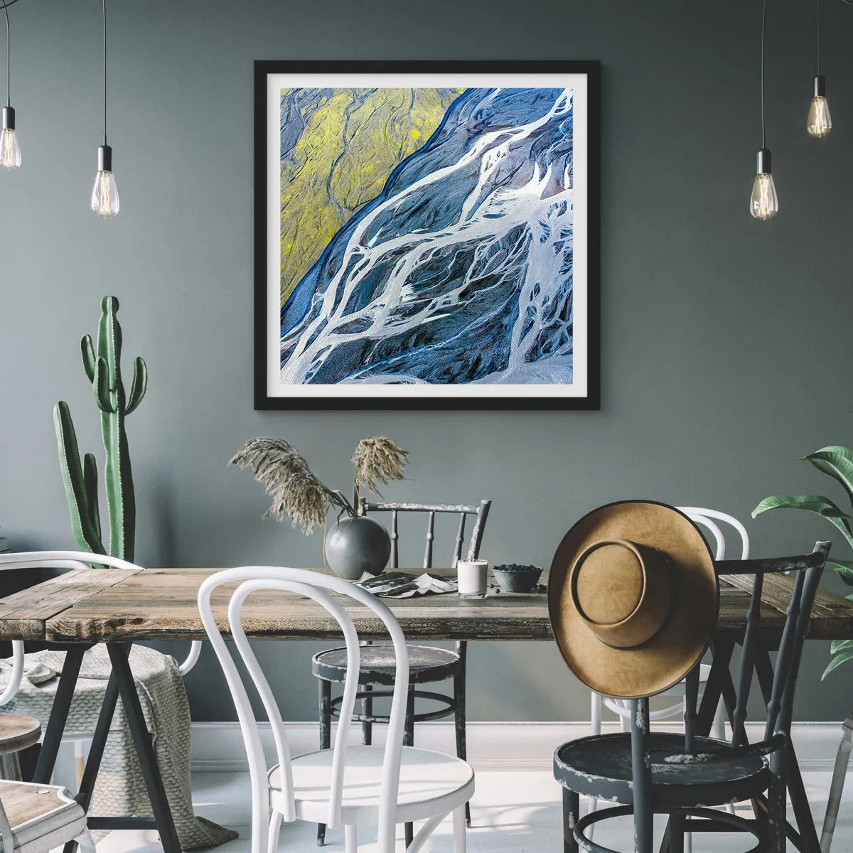 Affiche dans un cadre noir - Poster - Peintures rupestres de la nature - 40x40 cm