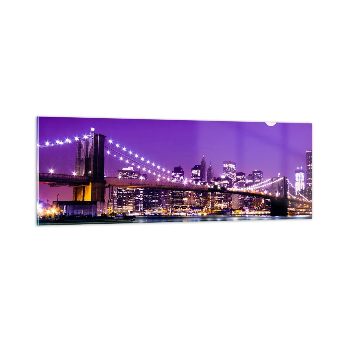 Impression sur verre - Image sur verre - Lumières de grande ville en violet - 90x30 cm