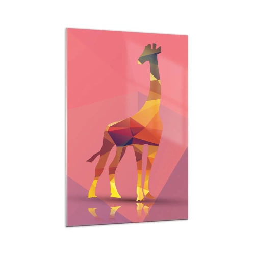 Impression sur verre - Image sur verre - Silhouette de girafe géométrique dans des tons pastel de rose et de jaune - 70x100cm - Les nuances de la savane - Décoration murale moderne pour le salon et la chambre ARTTOR