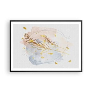 Affiche dans un cadre noir - Poster - Un délicat motif de feuille dorée sur un fond pastel avec des détails aquarelles. - 100x70cm - Explosion d'or - Décoration murale moderne pour le salon et la chambre ARTTOR